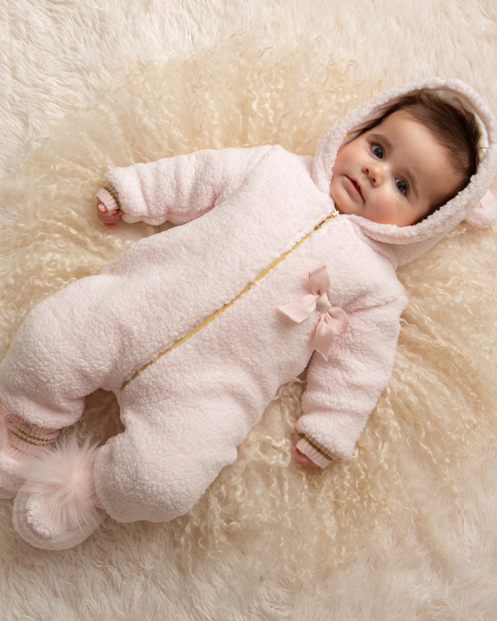 Caramelo Kids Baby Girls Pink Teddy Fleece Pramsuit