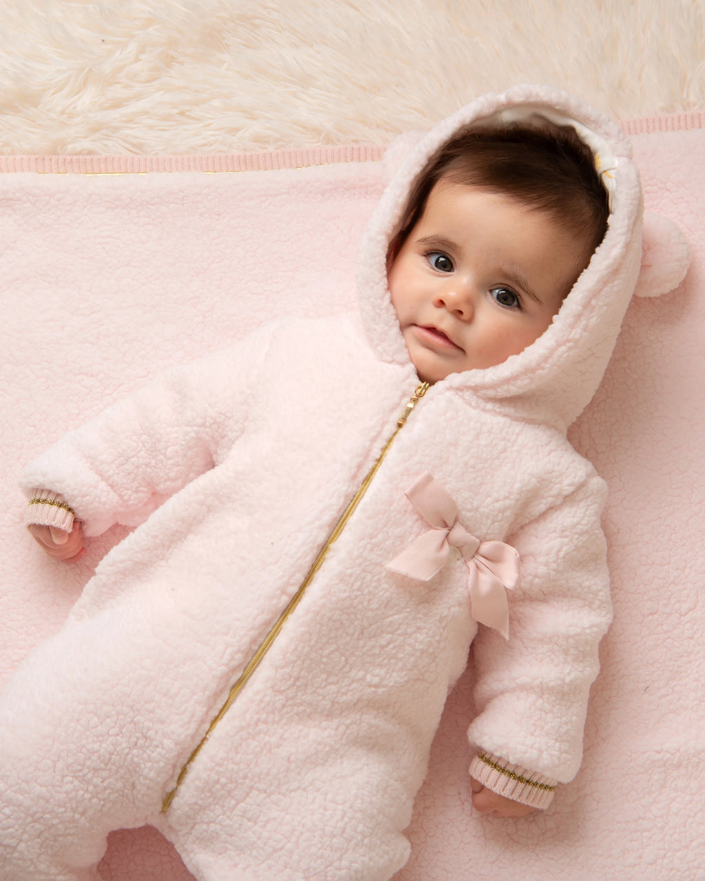 Caramelo Kids Baby Girls Pink Teddy Fleece Pramsuit