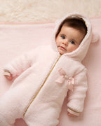 Caramelo Kids Baby Girls Pink Teddy Fleece Pramsuit