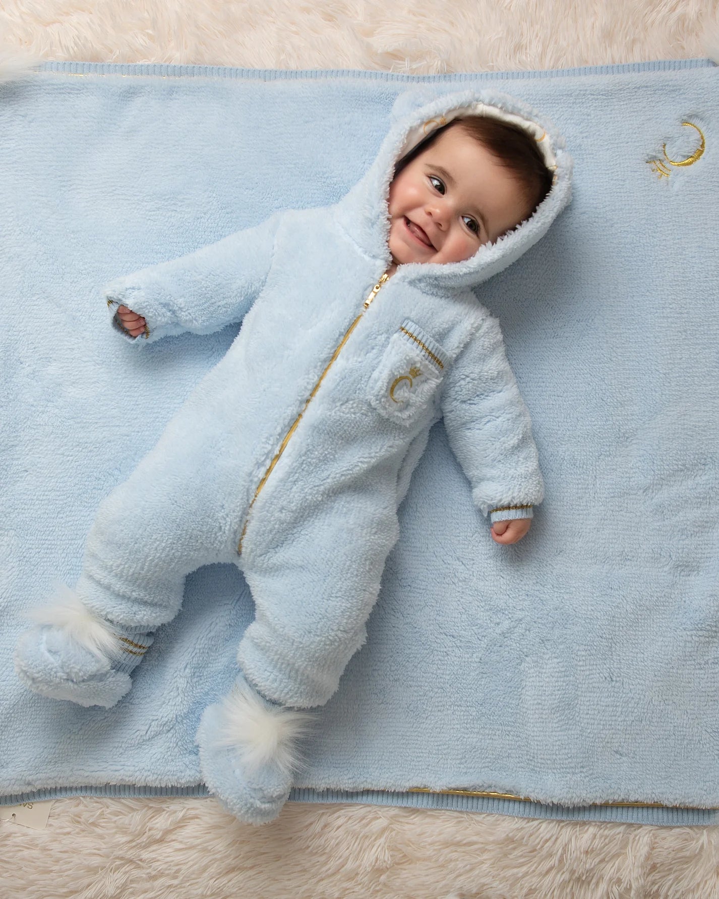 Caramelo Kids Baby Boys Blue Teddy Fleece Pramsuit