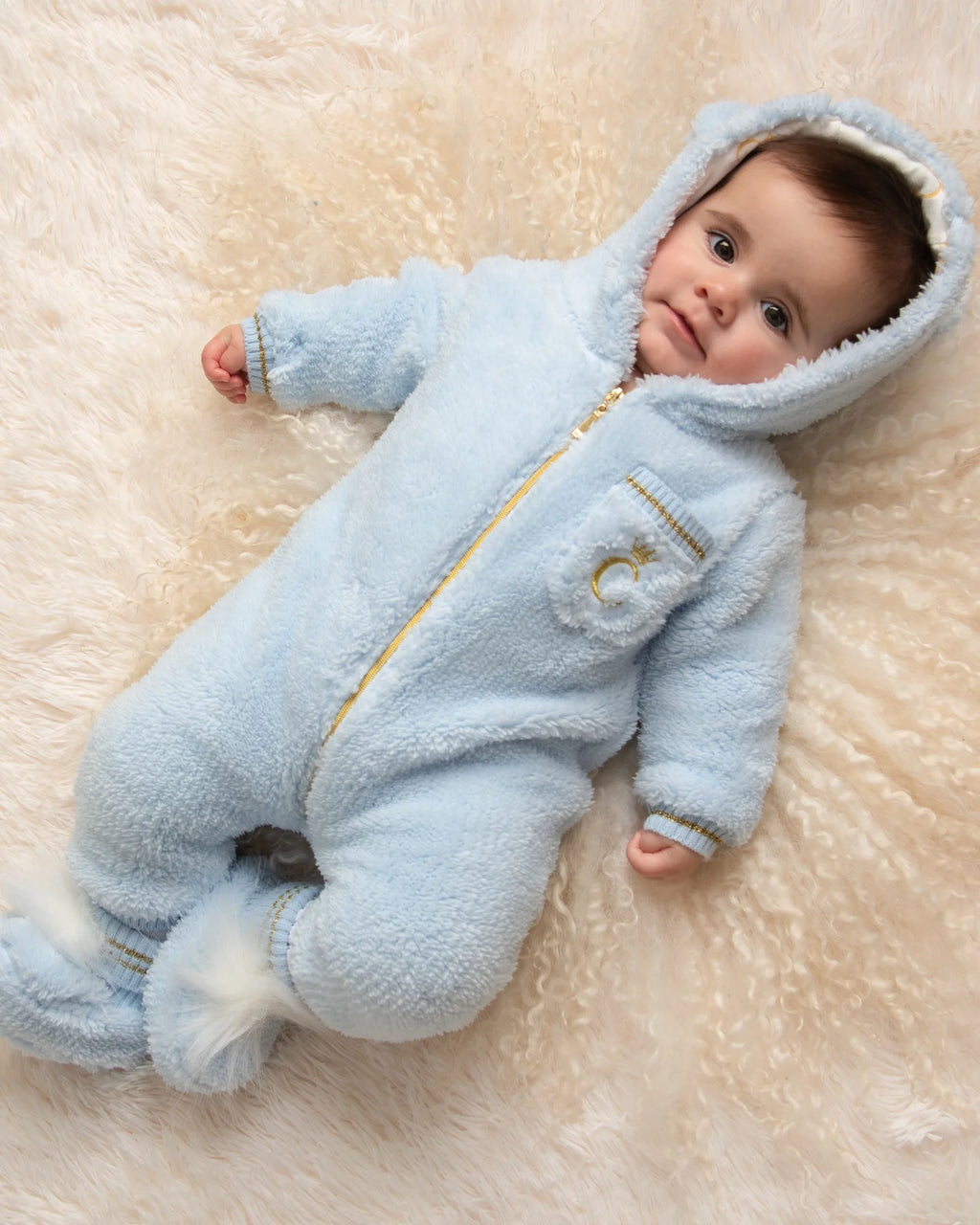 Caramelo Kids Baby Boys Blue Teddy Fleece Pramsuit
