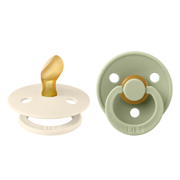 BIBS Colour Anatomical Soother / Dummy 2 Pack Latex – Ivory & Sage (Size 1, 0+ Months) [2111416]