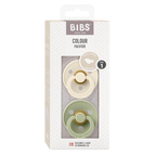 BIBS Colour Anatomical Soother / Dummy 2 Pack Latex – Ivory & Sage (Size 1, 0+ Months) [2111416]