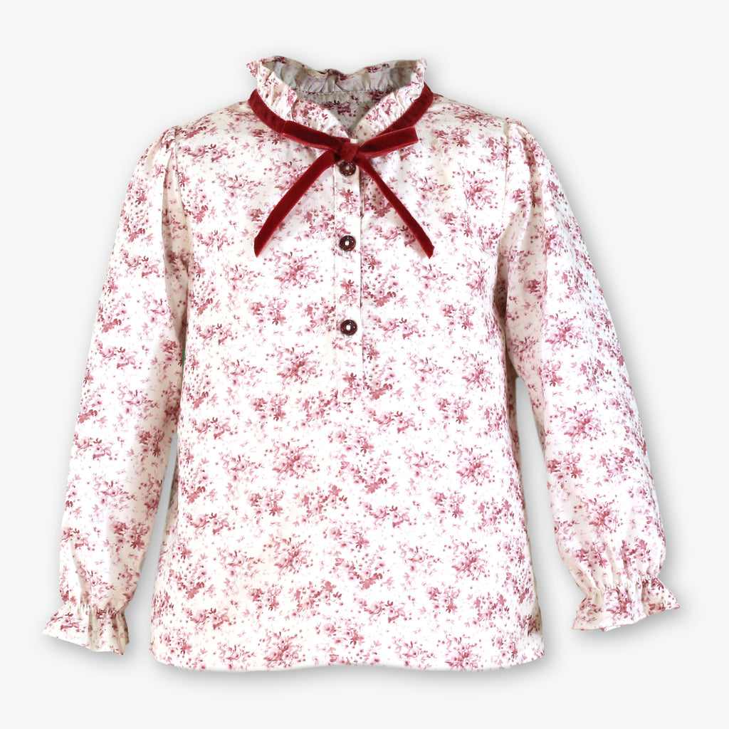 AW26 Miranda Girls Burgundy Velvet Skirt & Blouse Set