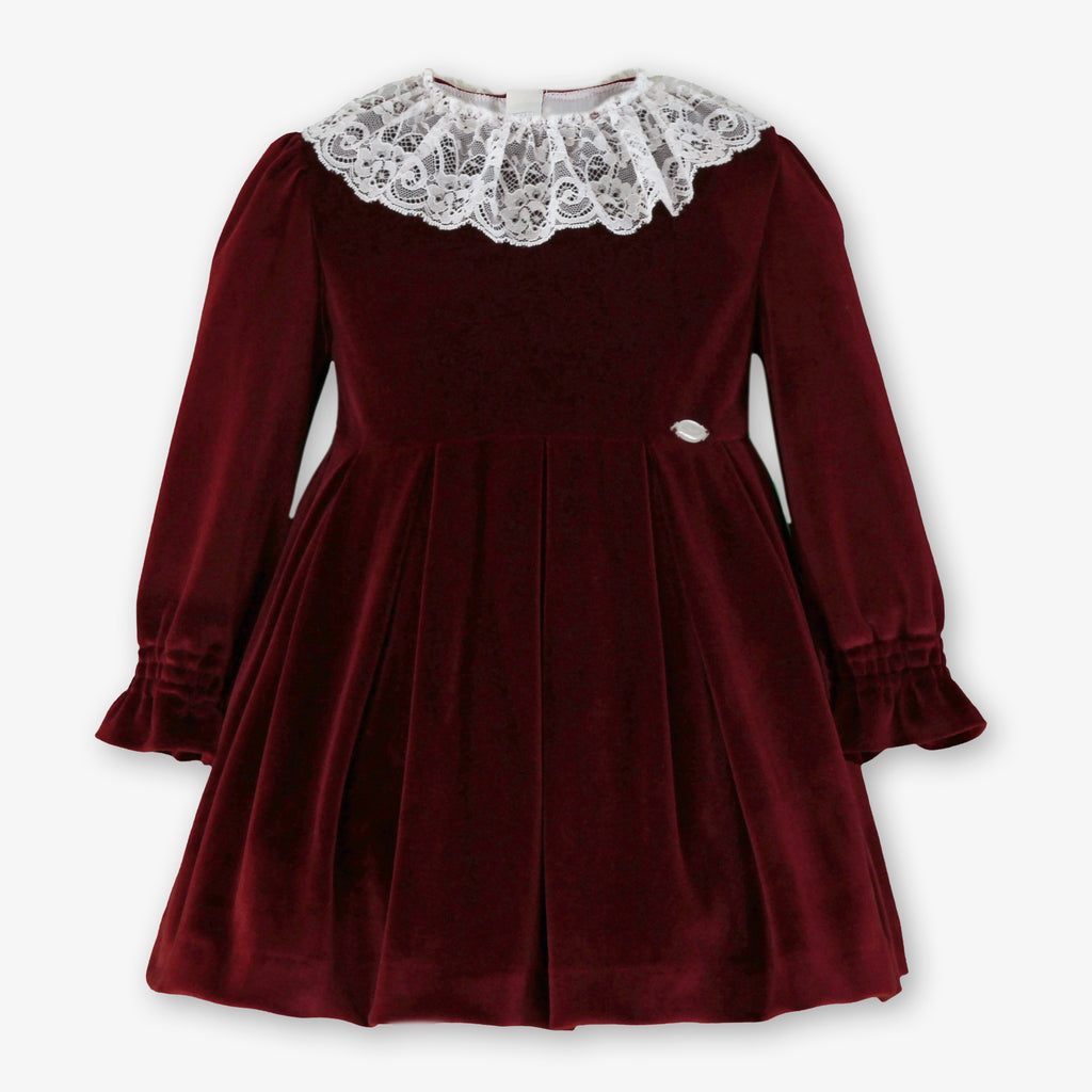 AW26 Miranda Girls Burgundy Velvet & Lace Dress