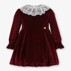 AW26 Miranda Girls Burgundy Velvet & Lace Dress