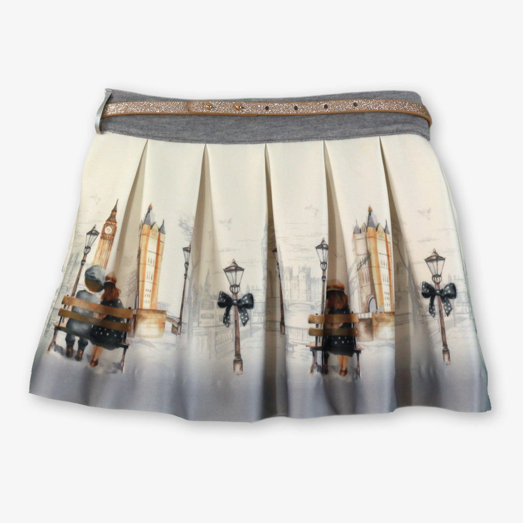 AW25 Miranda Girls Cream and Grey London Scene Skirt Set (Skirt & Top Only)