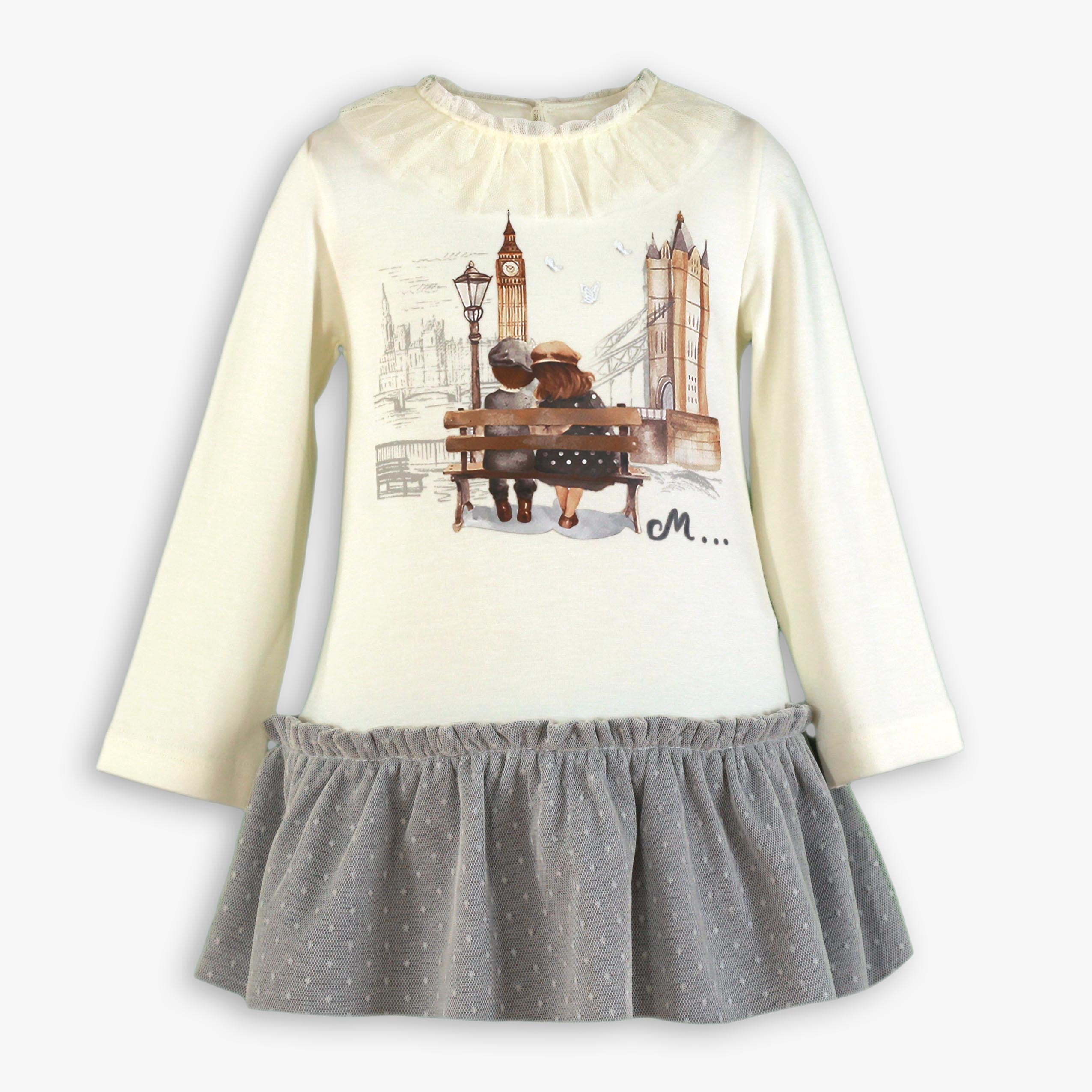 AW25 Miranda Girl's Cream & Grey London Scene Print Dress