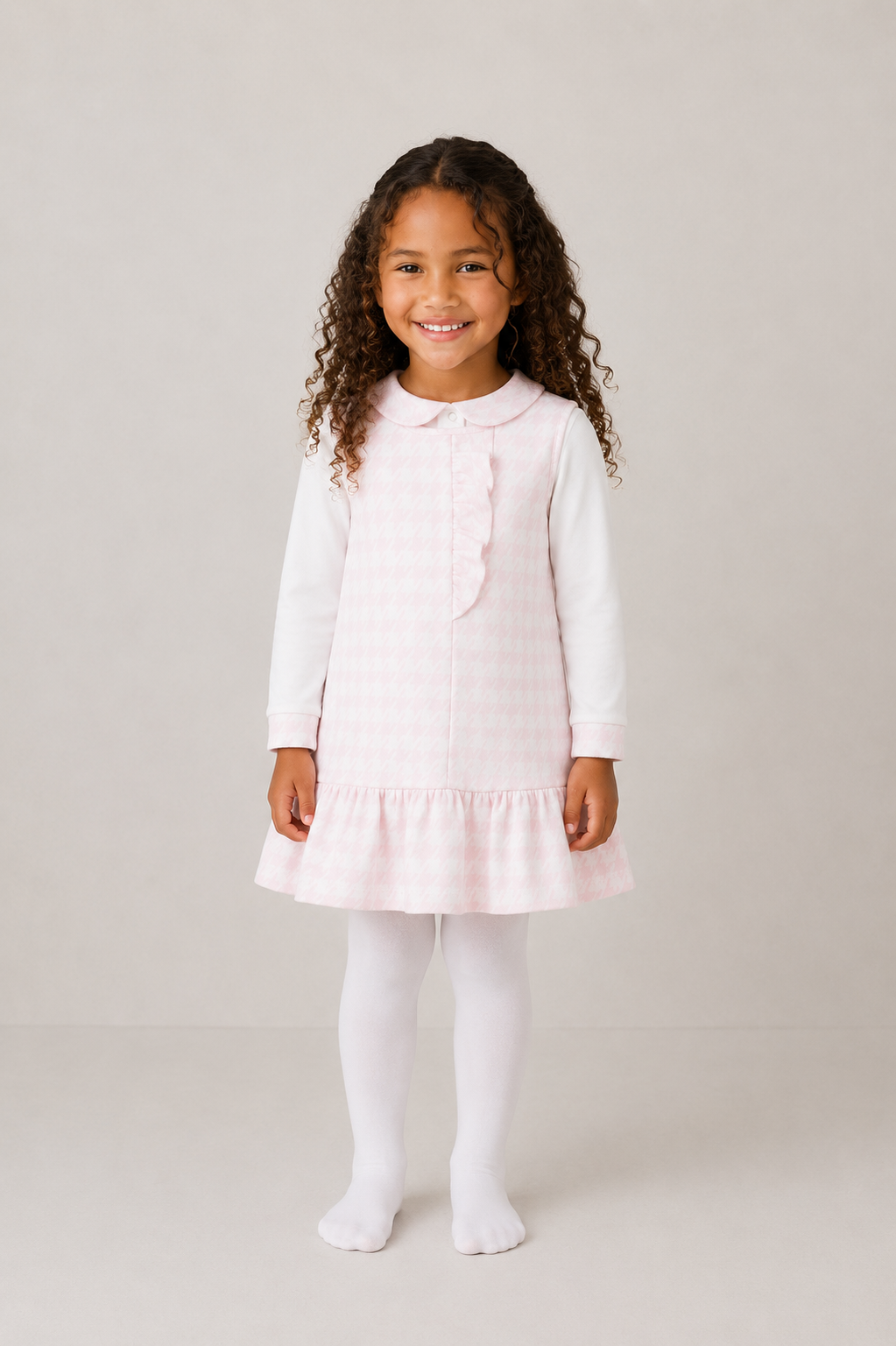 Pre Order Pastels & Co Girls Pink Chevron Carrie Pinafore Dress