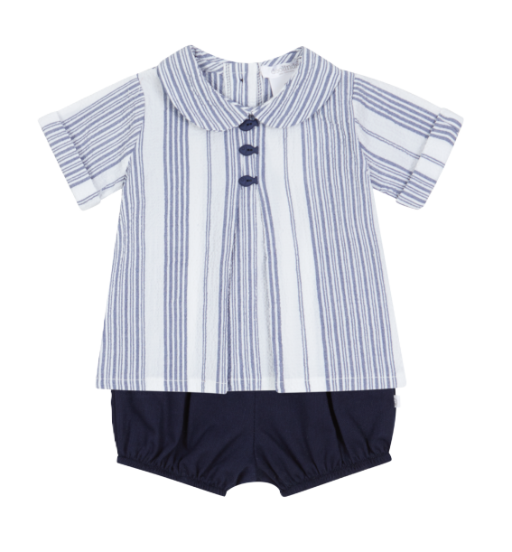Deolinda Baby Boys Striped Shirt and Jam Pant Set - Navy & White 24734