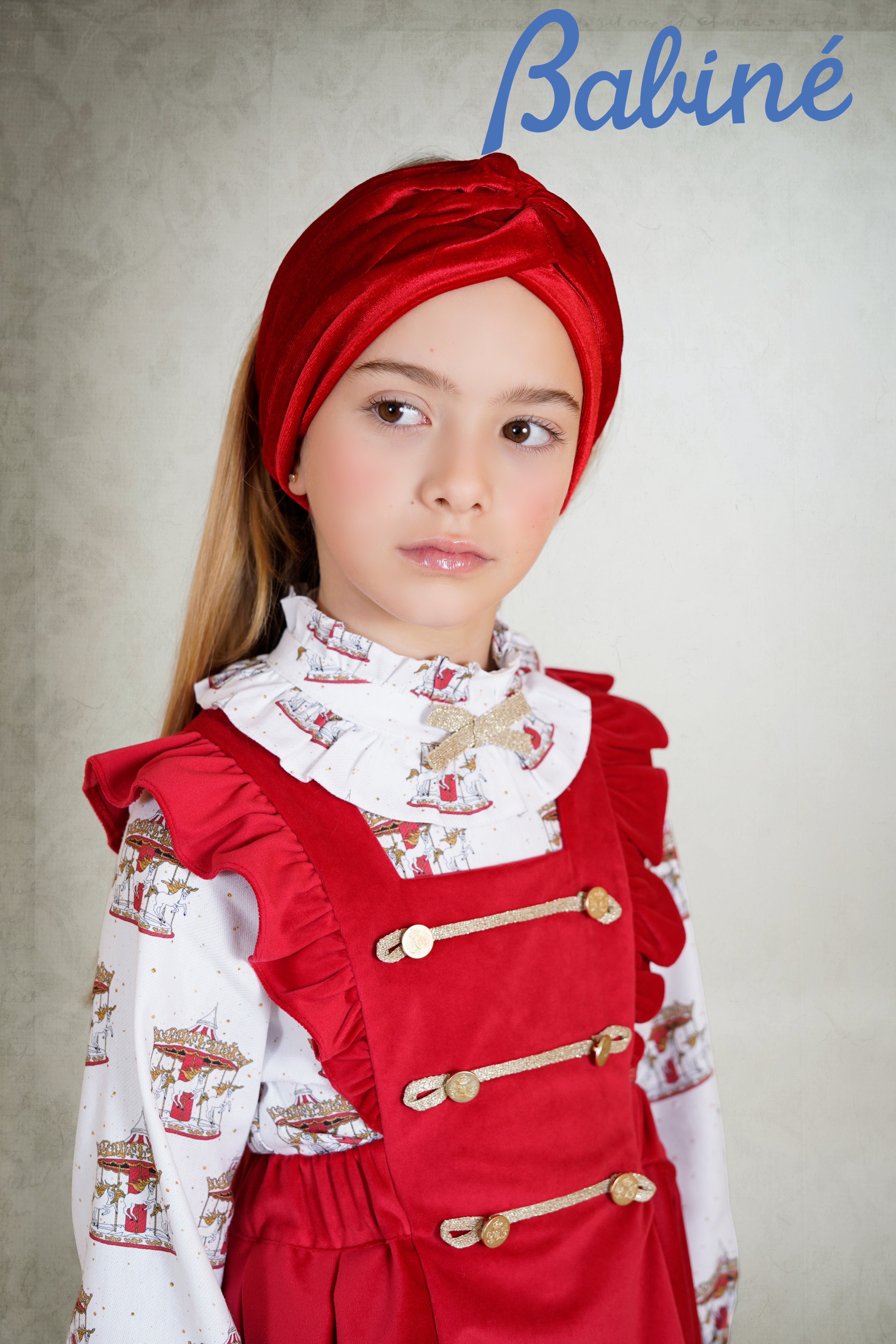 PRE ORDER AW25 Babine Girls Red Velvet Pinafore Dress & Carousel Blouse