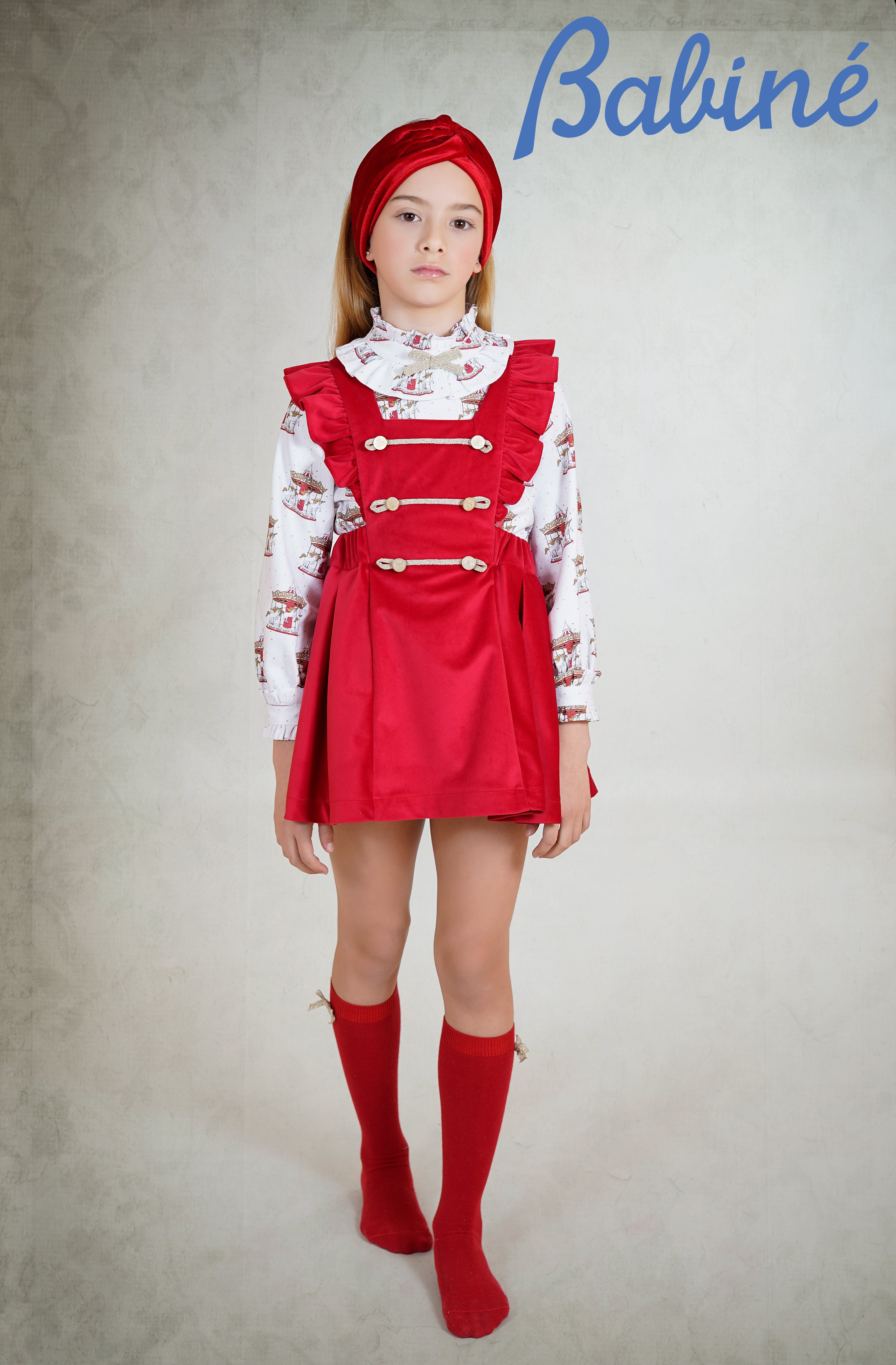 PRE ORDER AW25 Babine Girls Red Velvet Pinafore Dress & Carousel Blouse