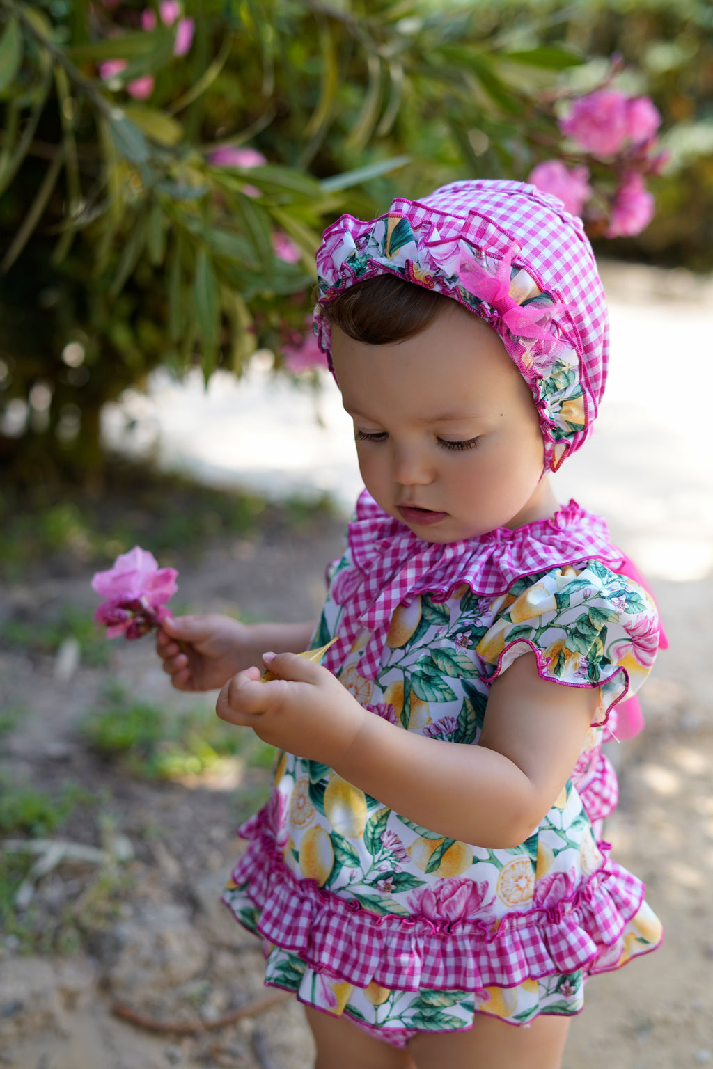 SS26 Babine Baby Girls Hot Pink Floral & Lemon Print Jam Pant Set
