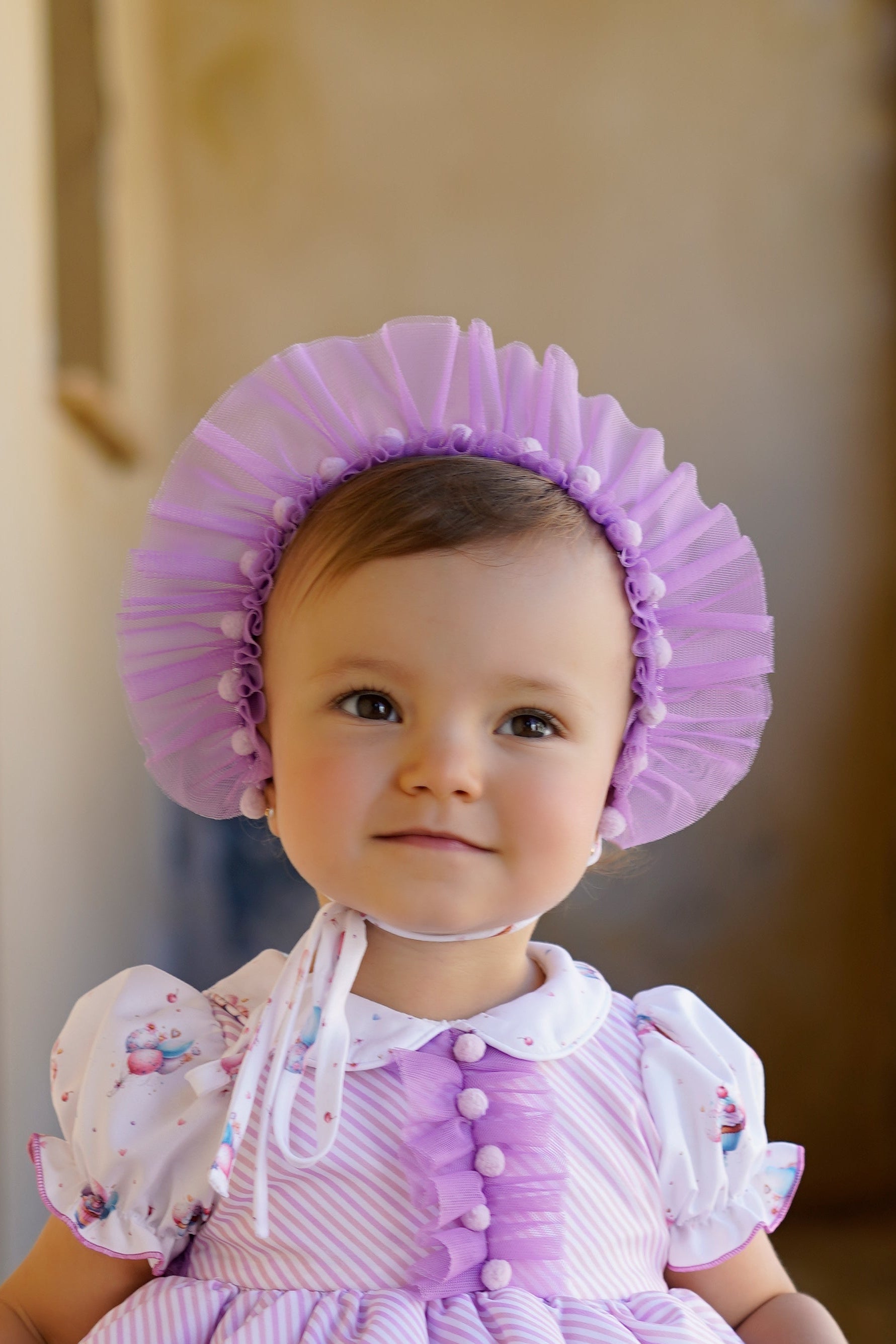PRE ORDER SS26 Babine Baby Girls Lilac Ballon Bonnet