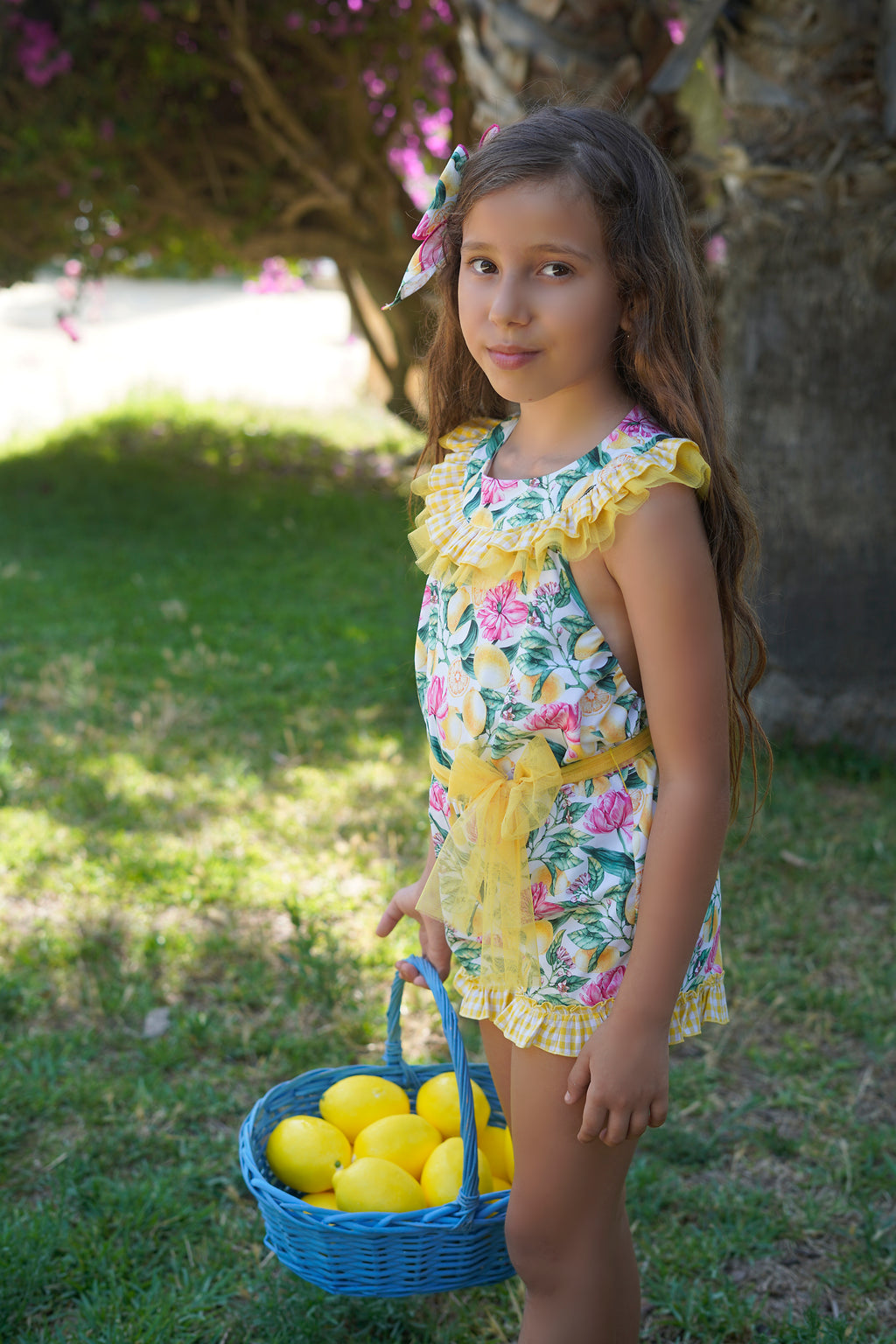 SS26 Babine Girls Lemon Tulle Floral Playsuit