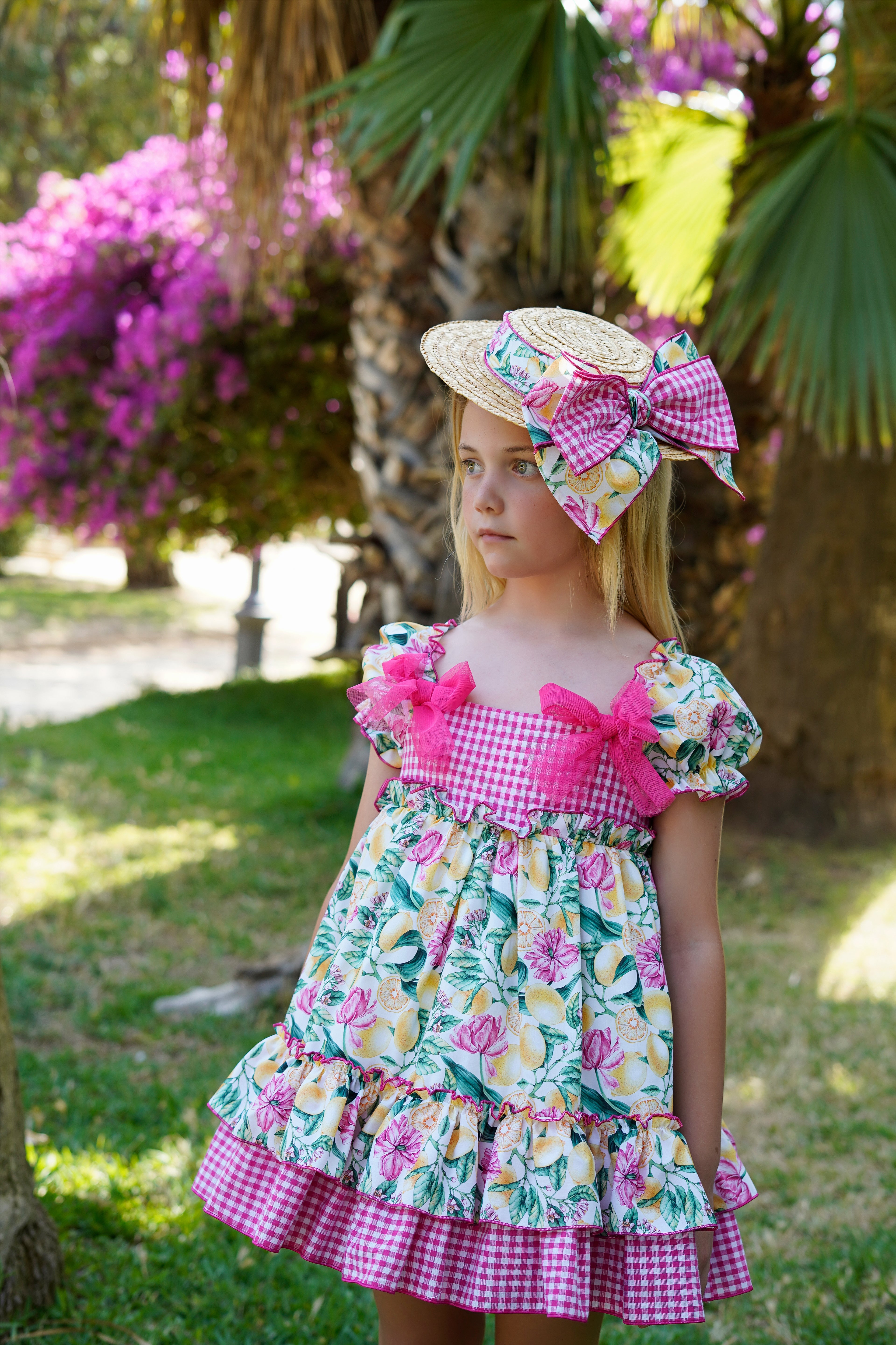 PRE ORDER SS26 Babine Girls Hot Pink Floral and Bow Dress