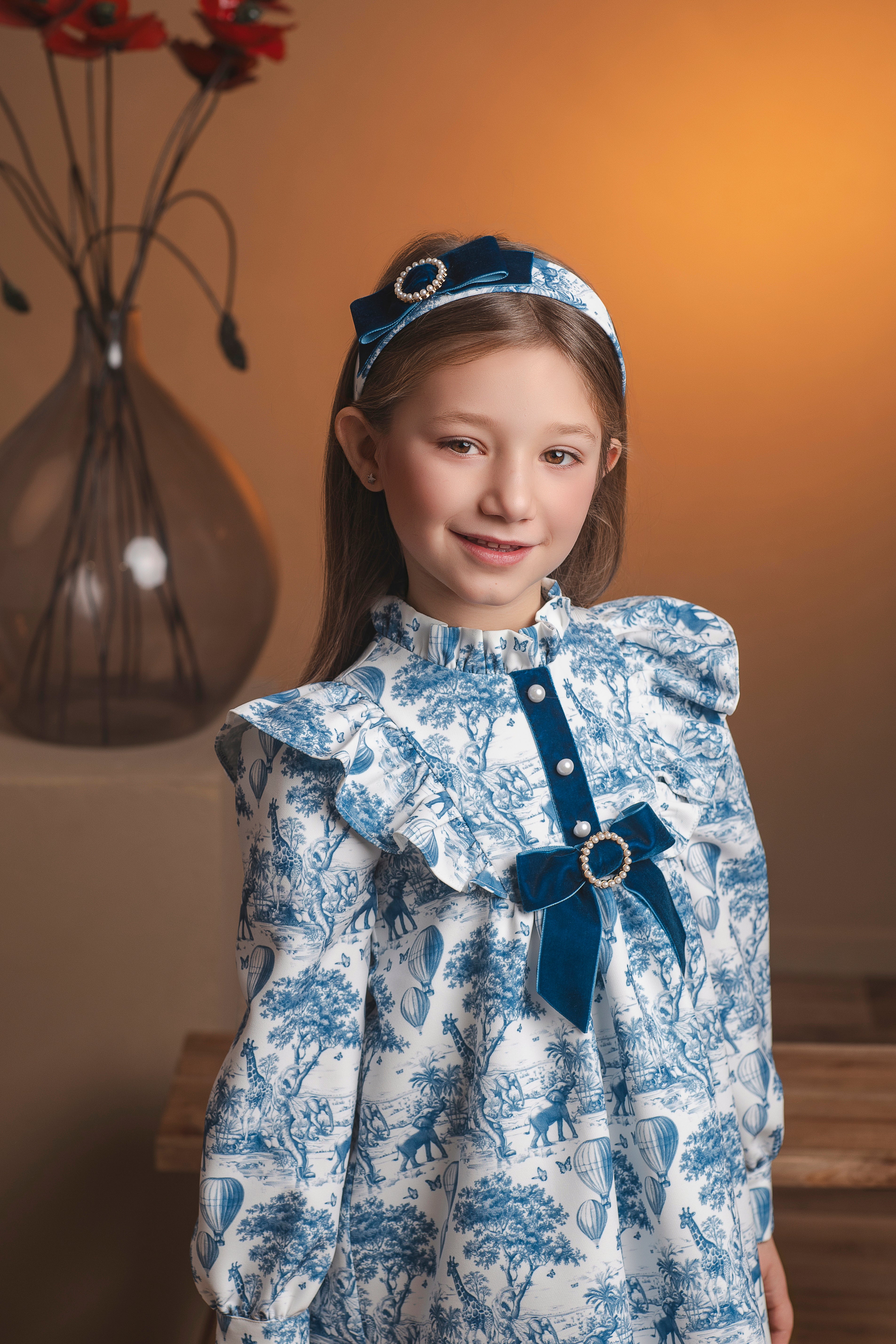 AW26 Rochy Girls Blue Toile Bow Dress