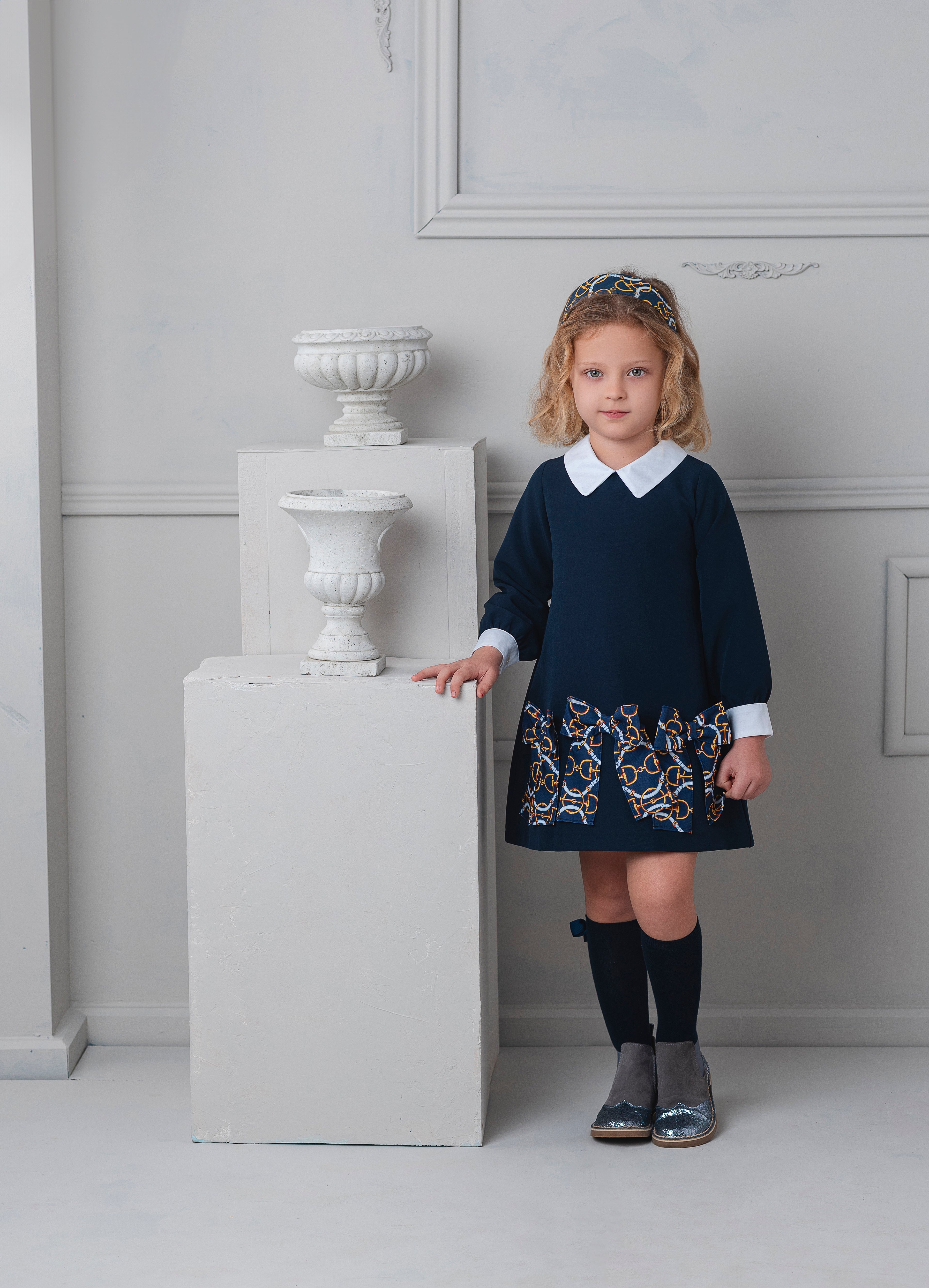 AW25 Rochy Girls Vintage Navy Chain Bow Dress 26714