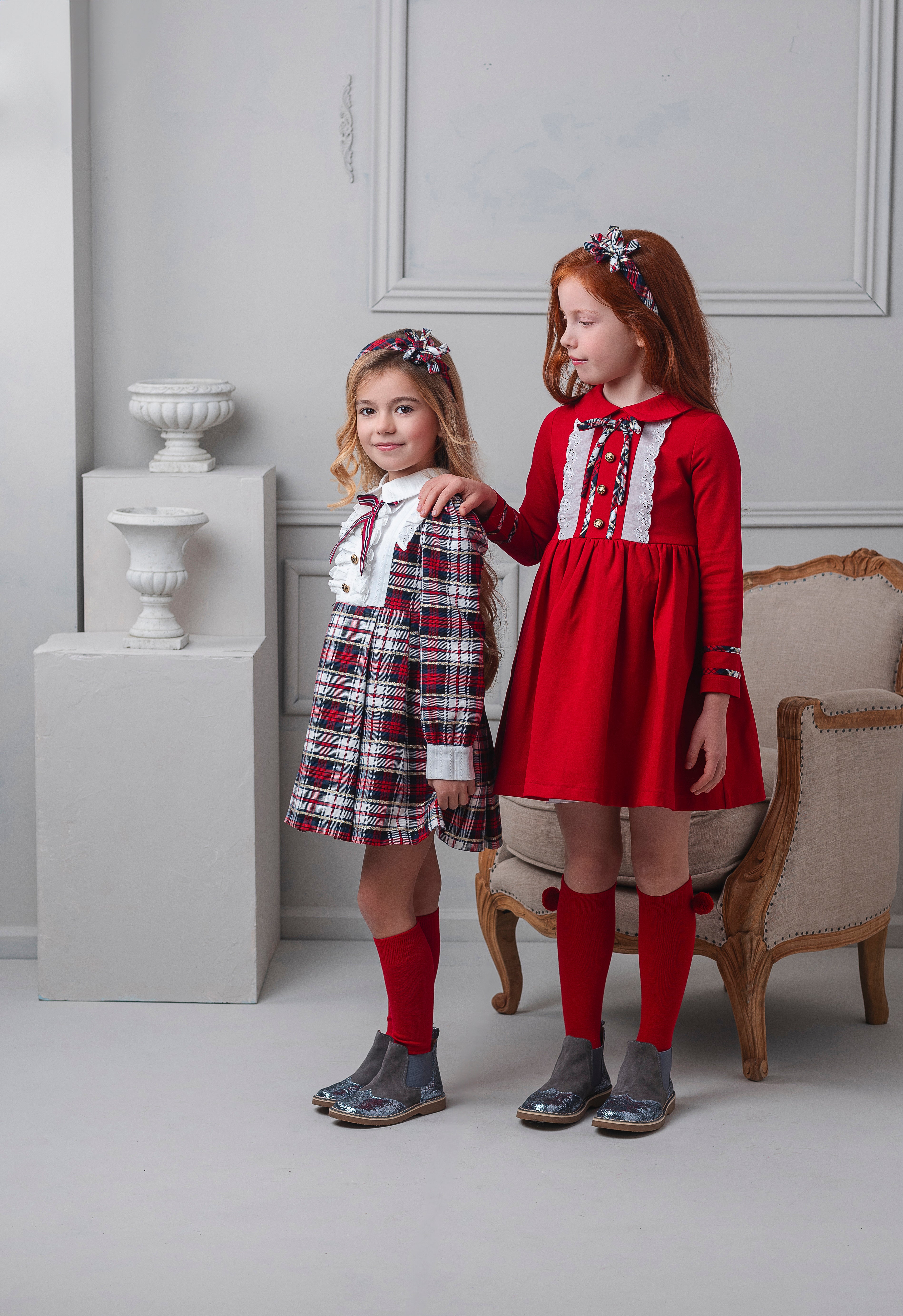 AW25 Rochy Girls Red Dress with Tartan Bows 26727