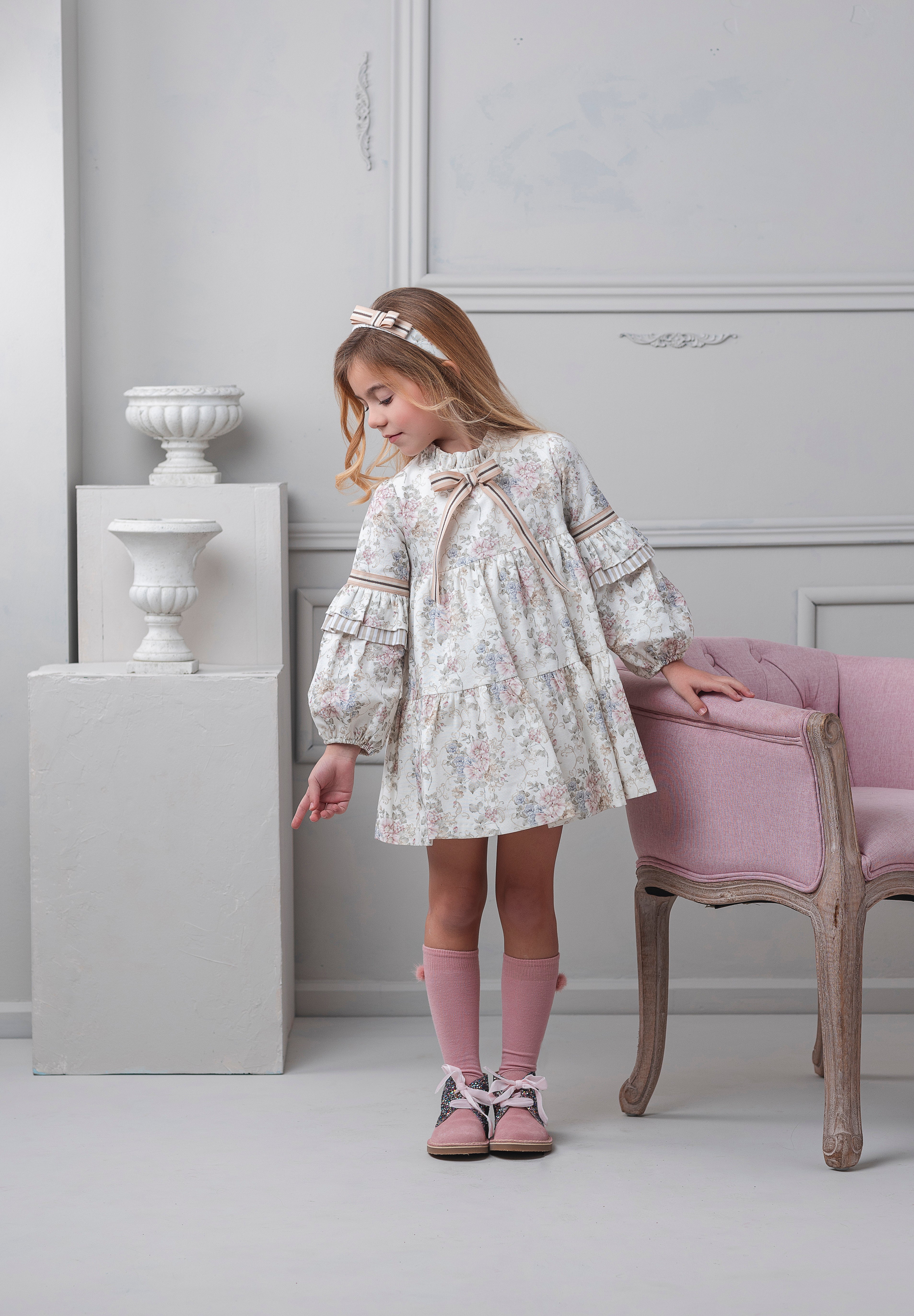 AW25 Rochy Girls Ivory Floral Print Dress