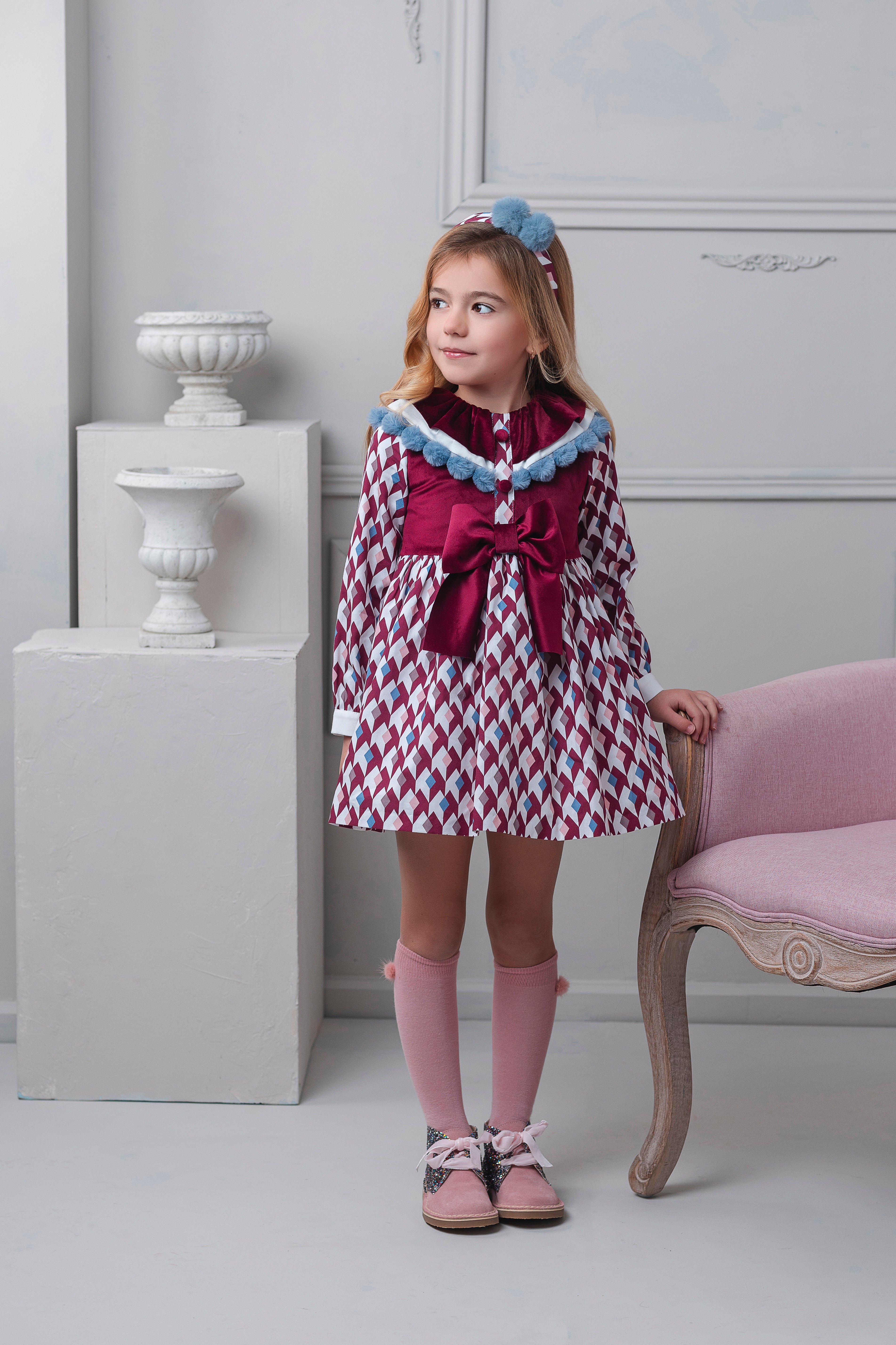 AW25 Rochy Baby Girls Burgundy Diamond Dress