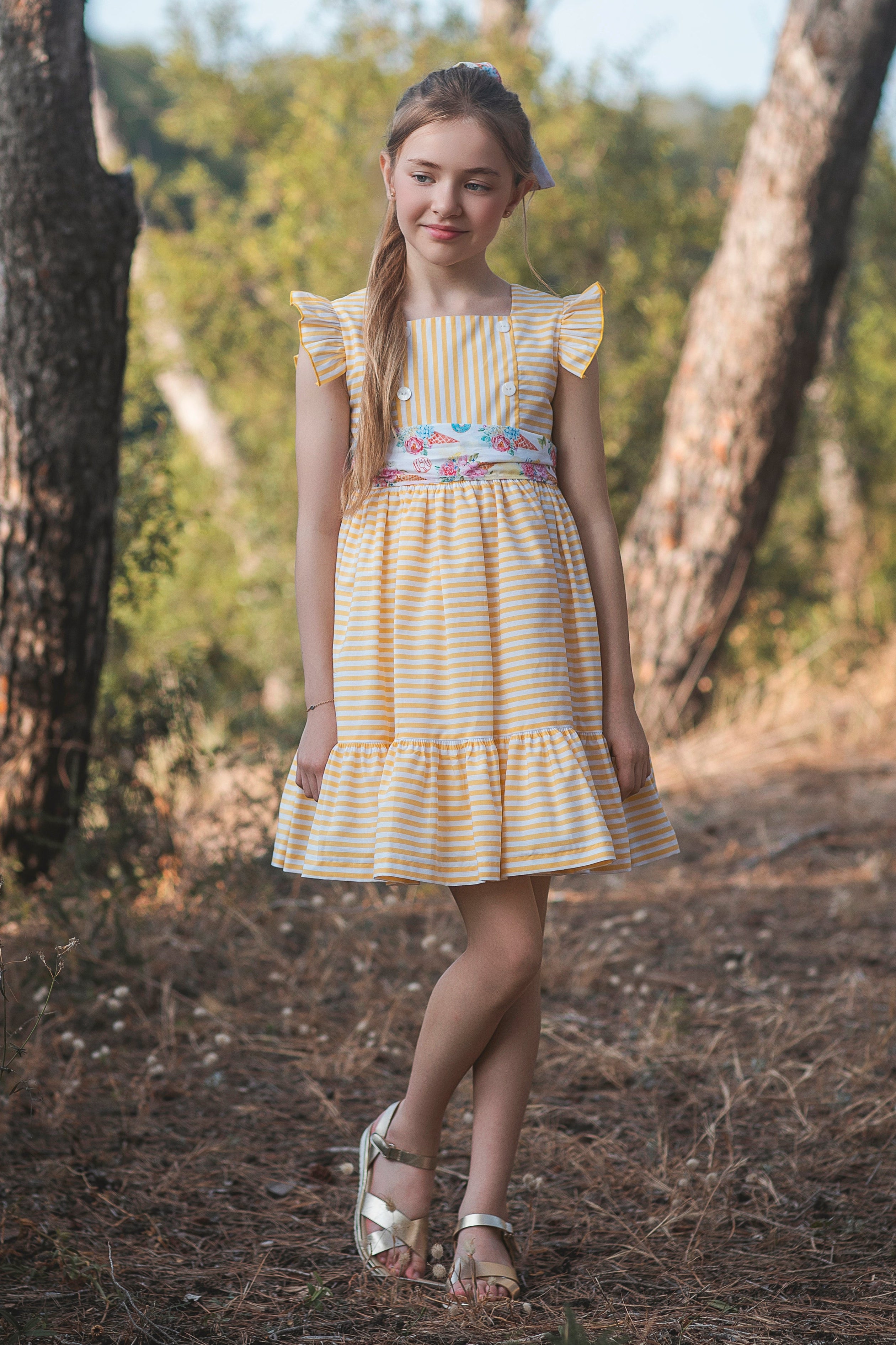 SS26 Rochy Girls Yellow Stripe Dress