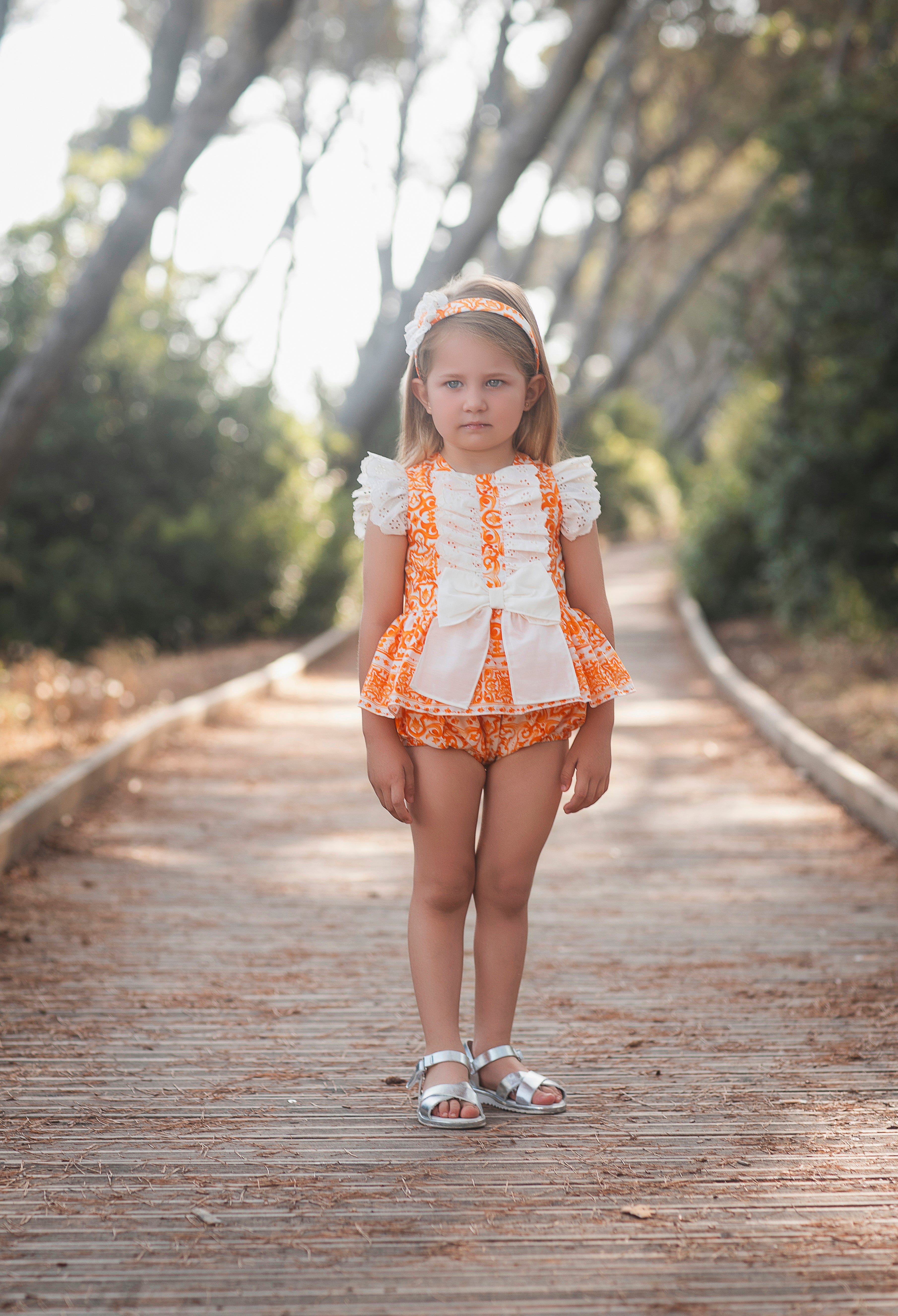 SS26 Rochy Baby Girls Orange Bloomer Short Set