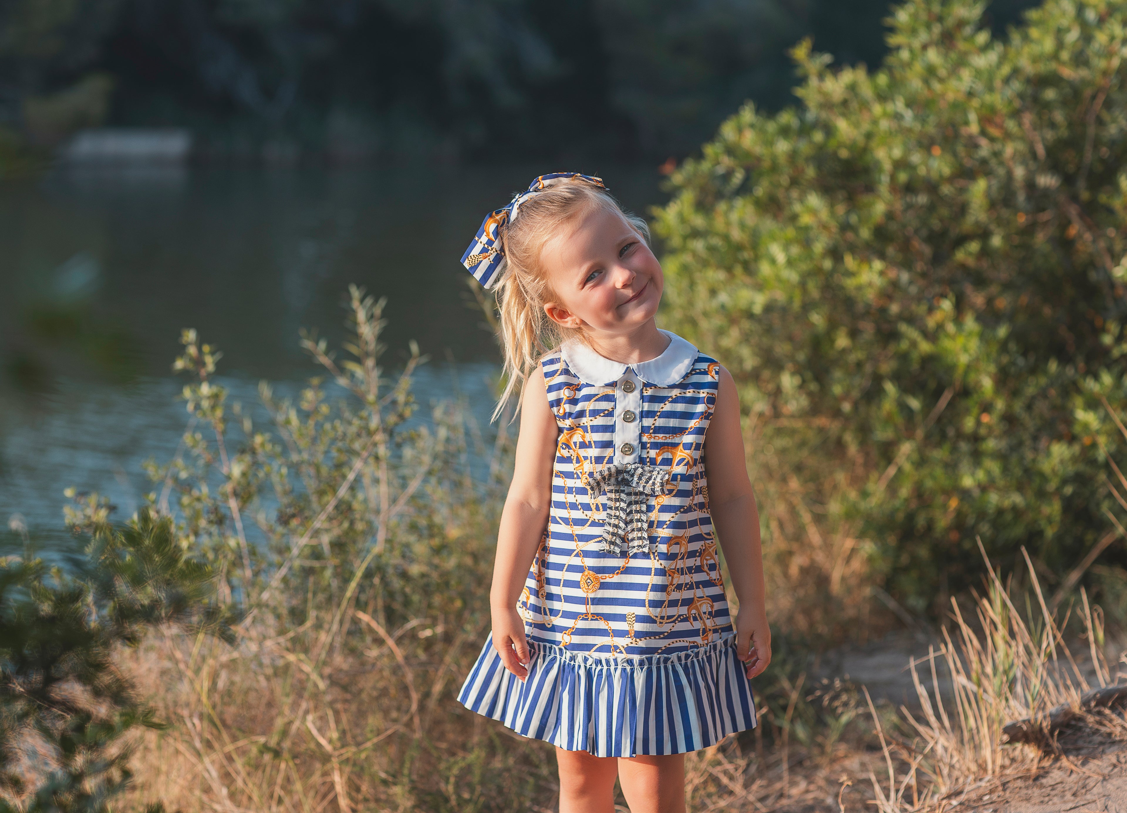 SS26 Rochy Girls Blue Anchor Stripe Chain Dress