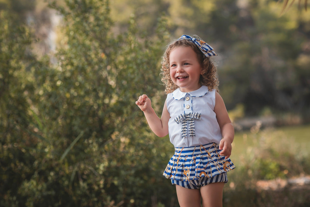 SS26 Rochy Baby Girls Blue Stripe Anchor Jam Pant Set