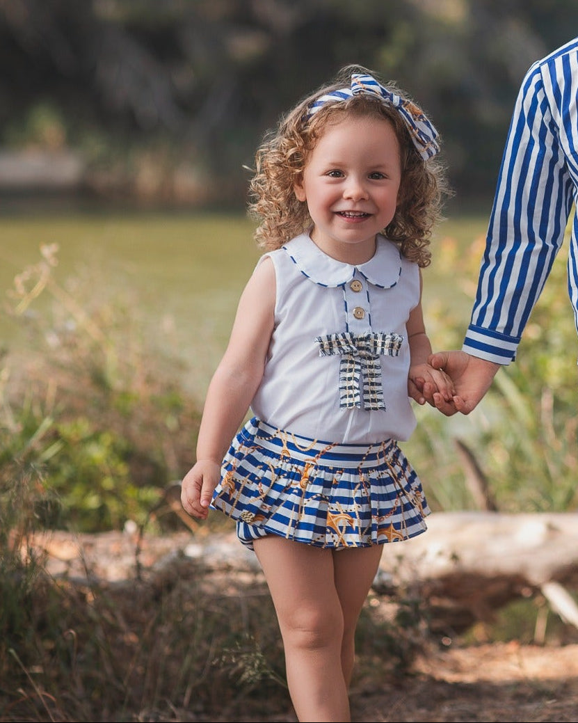SS26 Rochy Baby Girls Blue Stripe Anchor Jam Pant Set