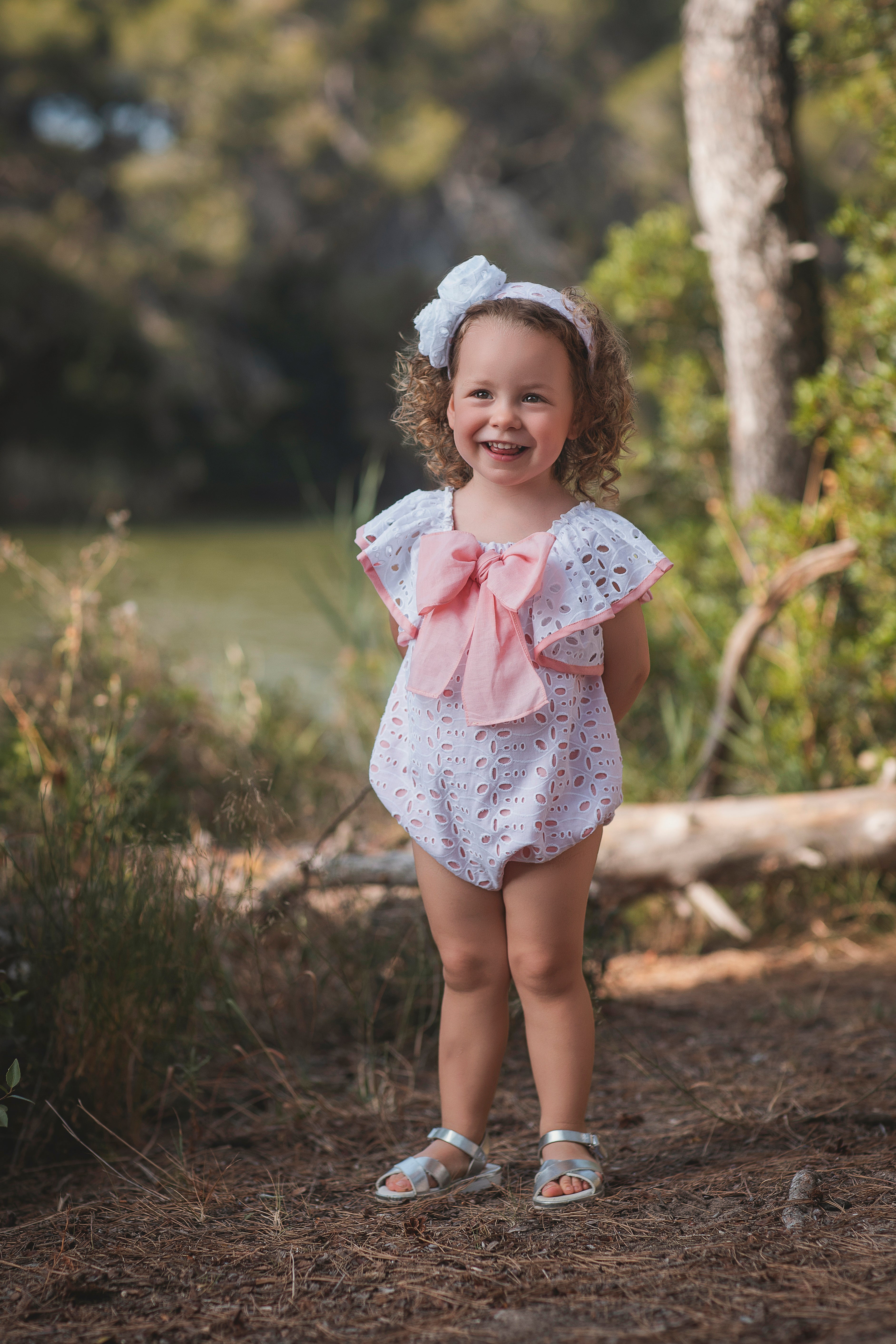 SS26 Rochy Baby Girls White & Peach Romper