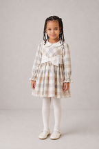 AW26 Deolinda Girls Beige & Off-White Check Dress with Bow