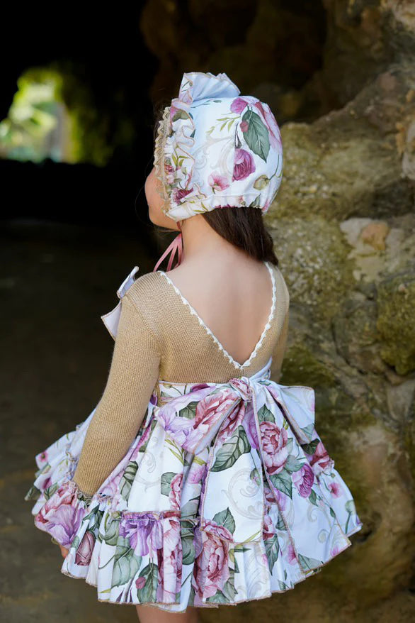 AW25 Ela Confeccion Girls Floral Dress & Matching Bonnet