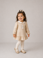 AW26 Deolinda Girls Beige Teddy Bear Ruffle-Hem Beige Dress