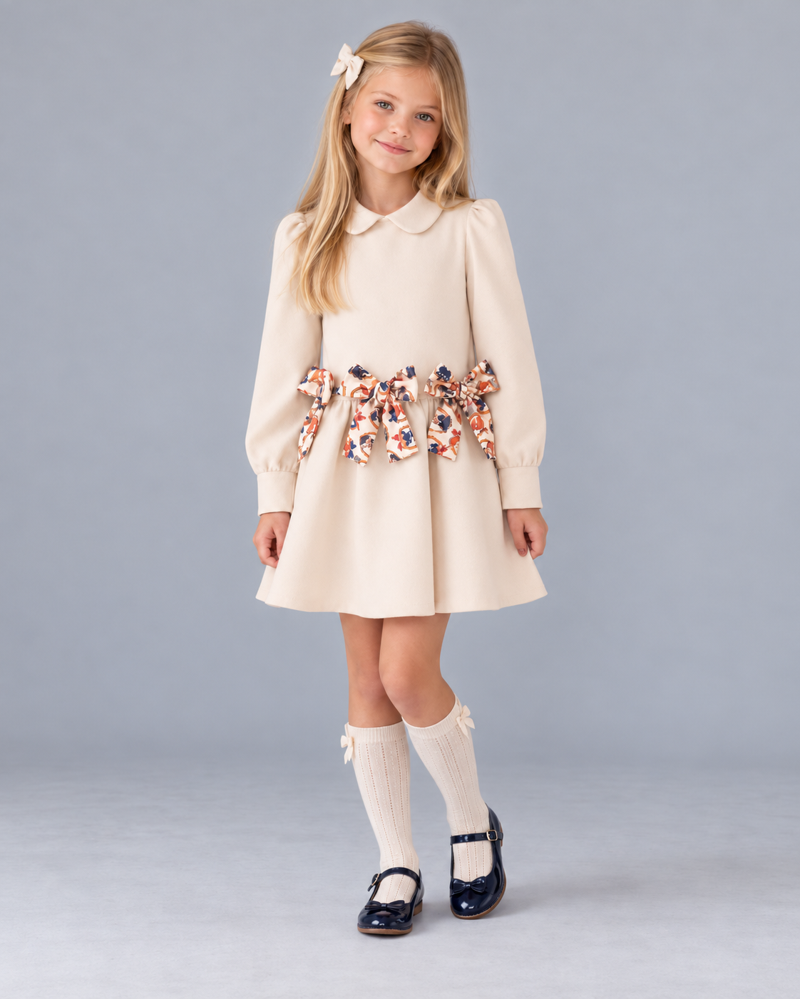 AW26 Rochy Girls Cream Teddy Bow Dress