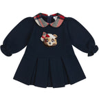AW25 Deolinda Girls Navy Teddy Bear Dress with Tartan Print