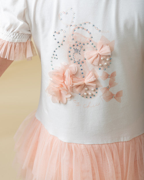 Caramelo Kids Girls Peach Cotton & Tulle Leggings Set