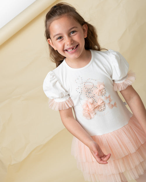 Caramelo Kids Girls Peach Cotton & Tulle Leggings Set