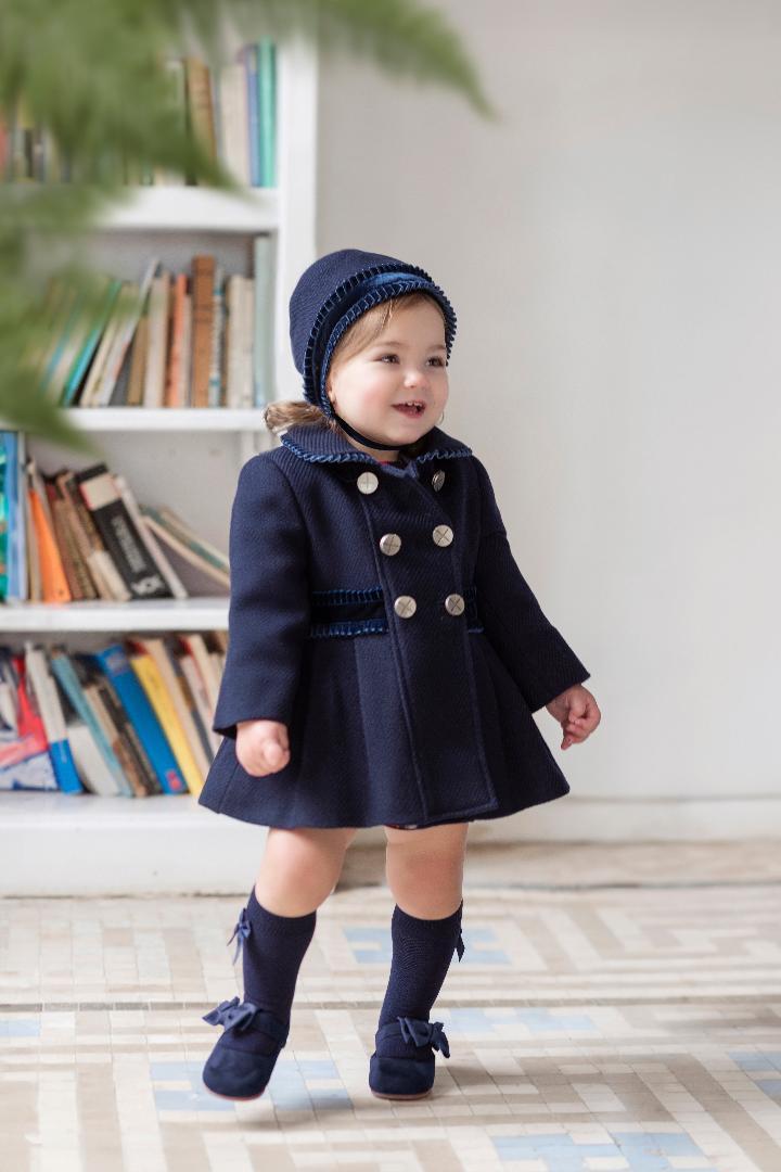Miranda Navy Coat with Matching Bonnet