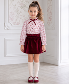 AW26 Miranda Girls Burgundy Velvet Skirt & Blouse Set