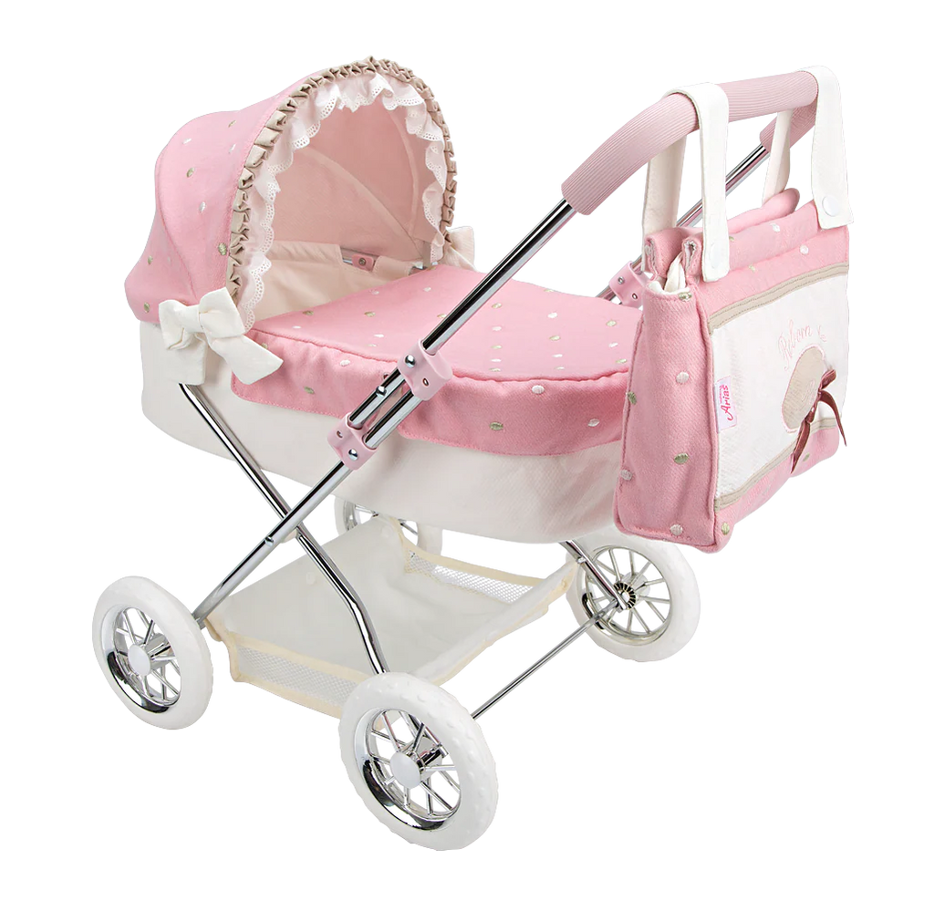 My First Reborn Folding Dolls Pram Pink & White with Matching Bag