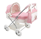 My First Reborn Folding Dolls Pram Pink & White with Matching Bag