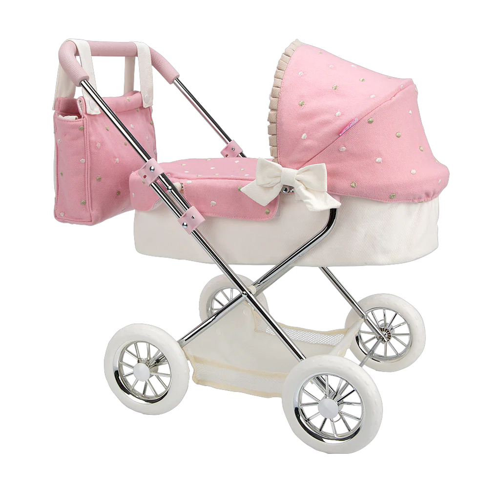 My First Reborn Folding Dolls Pram Pink & White with Matching Bag