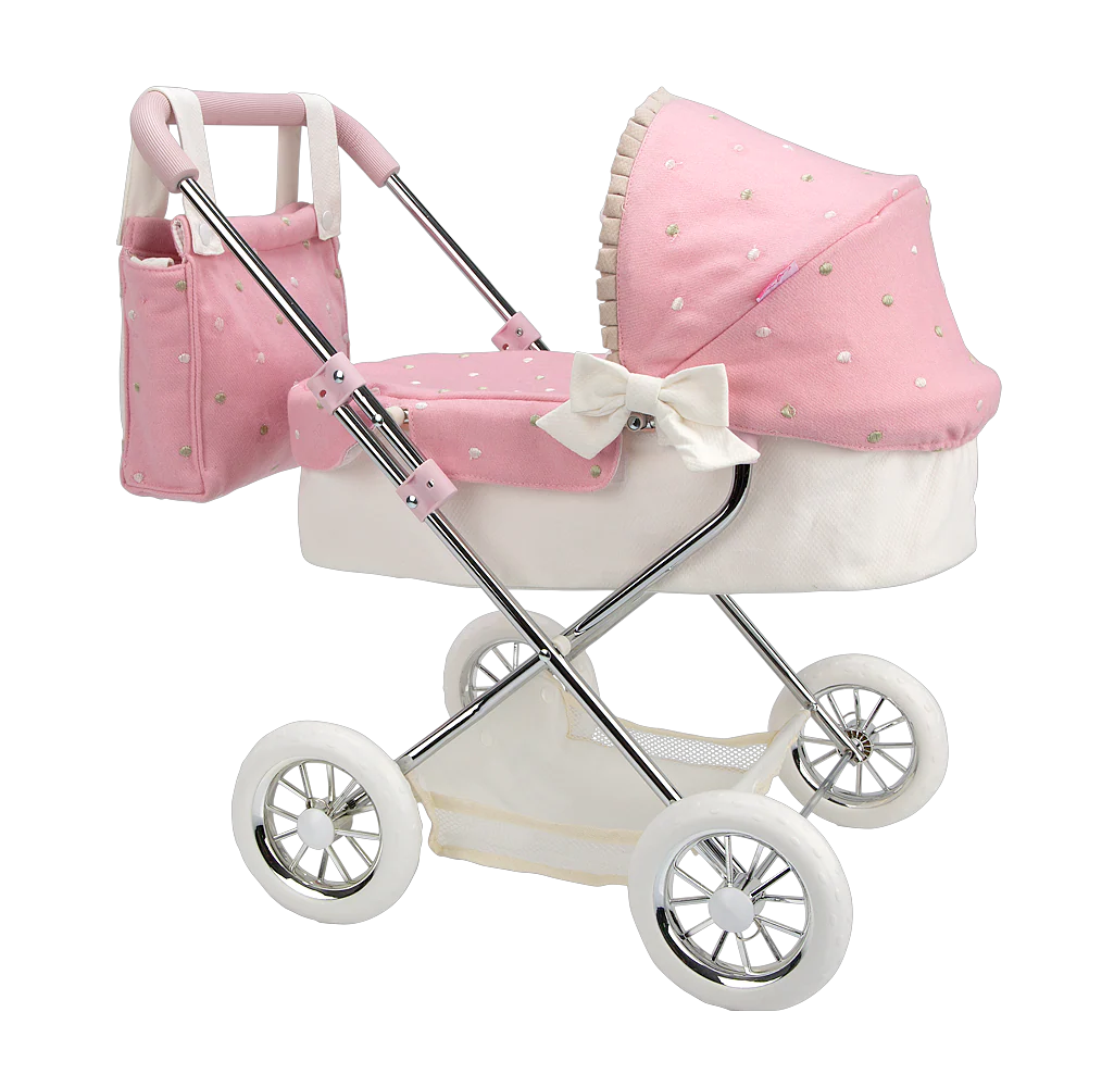 My First Reborn Folding Dolls Pram Pink & White with Matching Bag