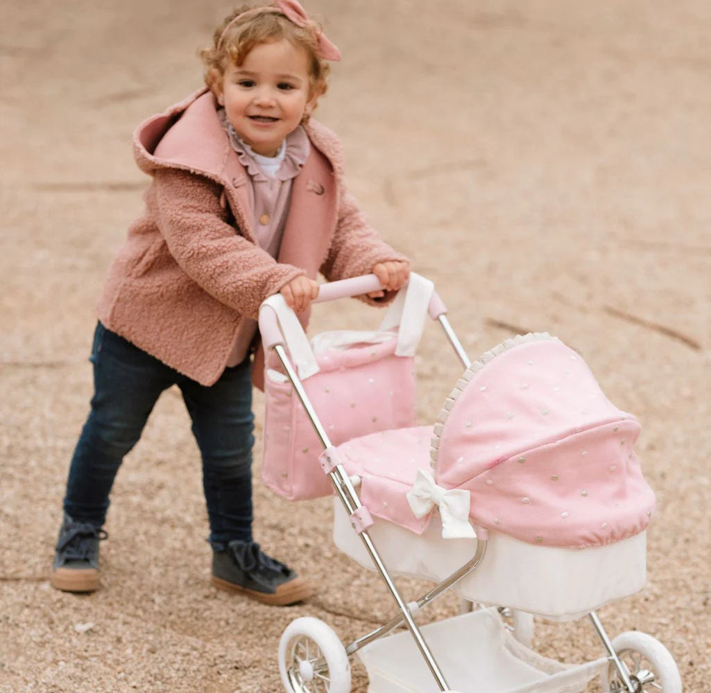 My First Reborn Folding Dolls Pram Pink & White with Matching Bag
