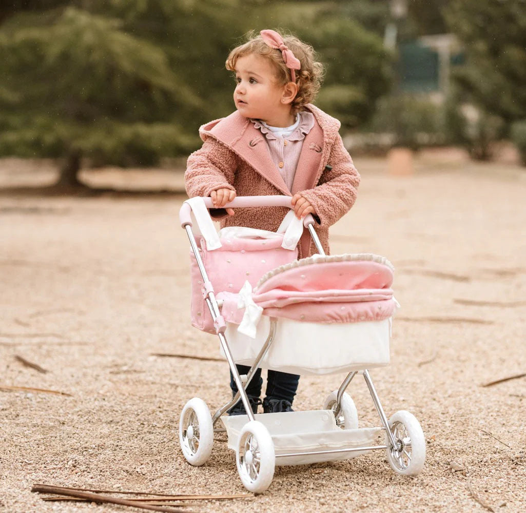 My First Reborn Folding Dolls Pram Pink & White with Matching Bag