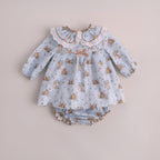 AW25 Miranda Baby Girls Blue Woodland Pattern Dress