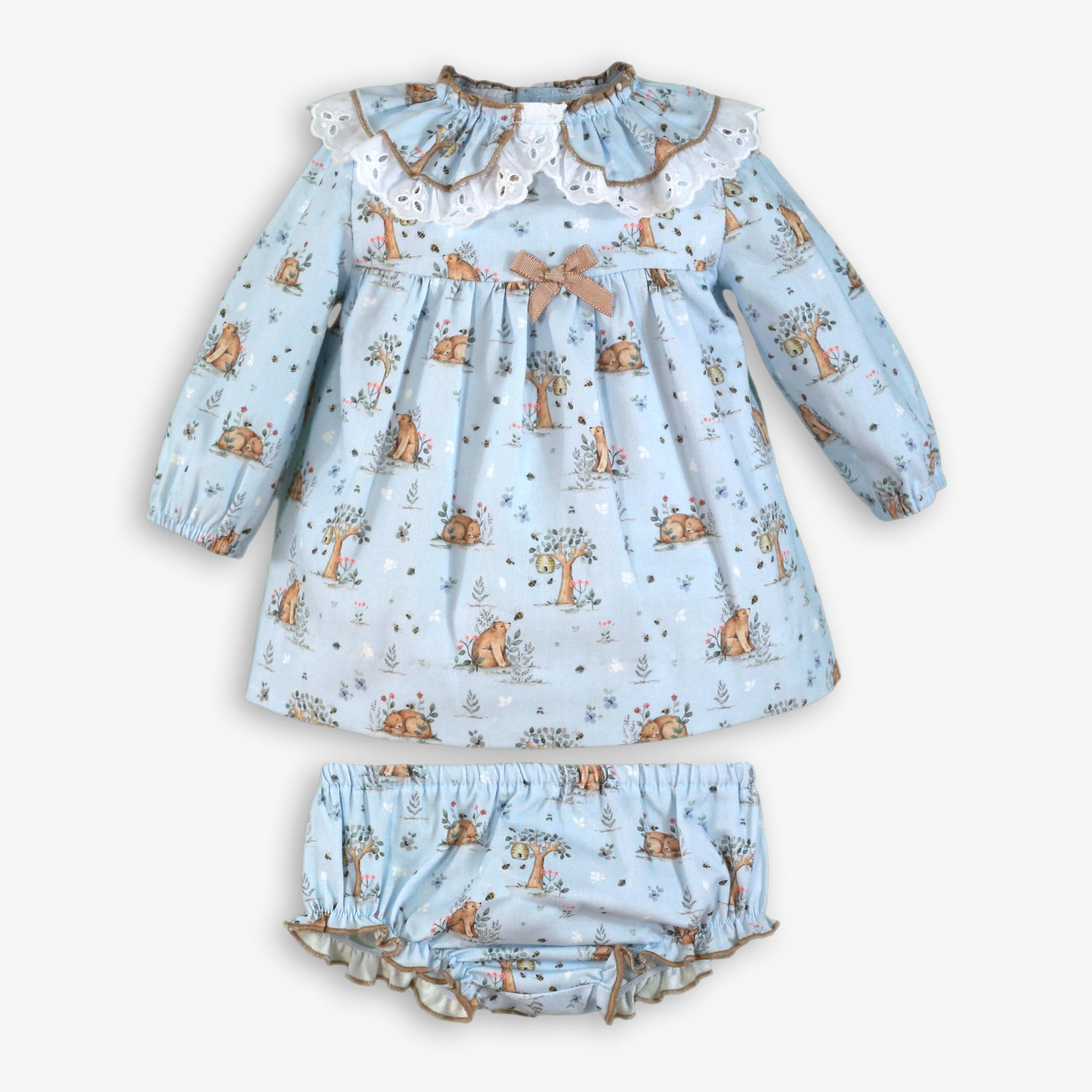 AW25 Miranda Baby Girls Blue Woodland Pattern Dress