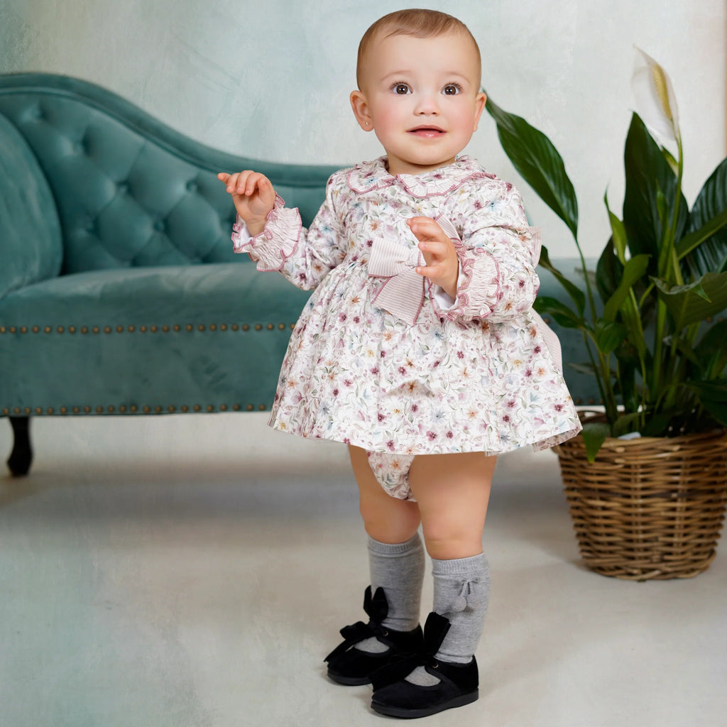 AW25 DBB Baby Girls Floral Dress with Matching Knickers and Bonnet