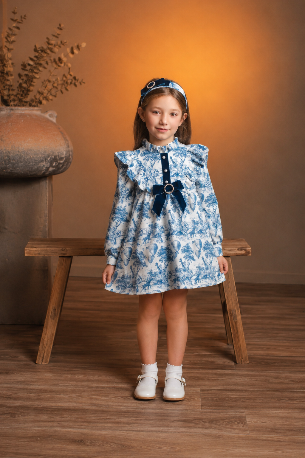 AW26 Rochy Pre Order Girls Blue Toile Bow Dress